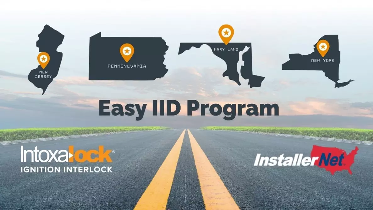 Image of road with Intoxalock and Installer.Net program logos, and state outlines